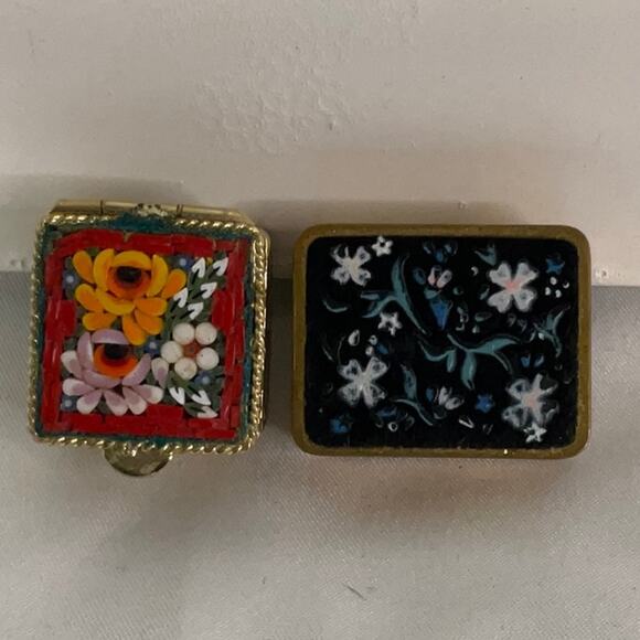 1940s Volupte USA & Micro Mosaic Art Deco Compact Jewelry Trinket Pill Boxes - Picture 1 of 7